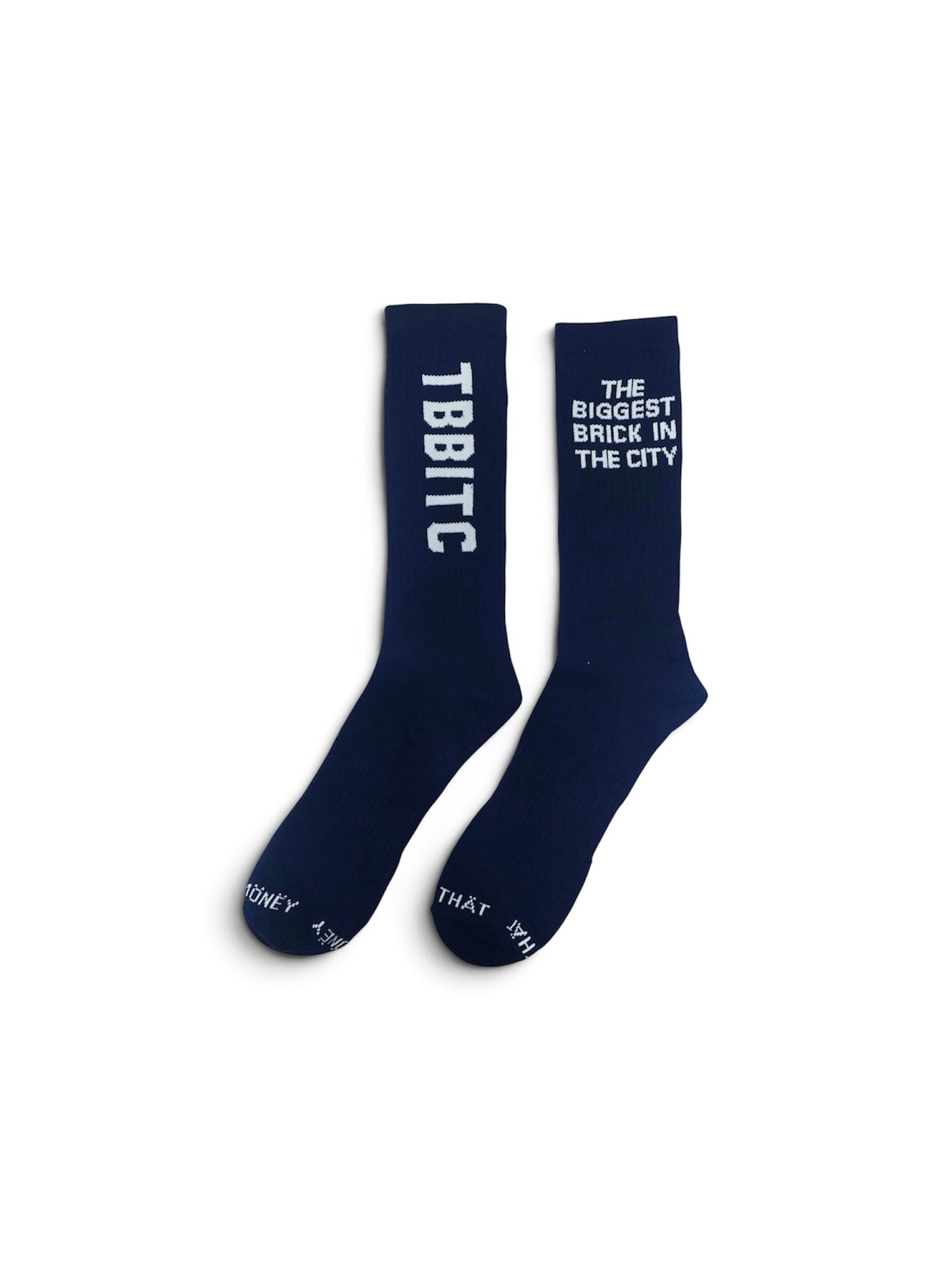 Photoroom_20260814_163455 TBBITC crew socks in multiple colors with The Biggest Brick In The City branding.